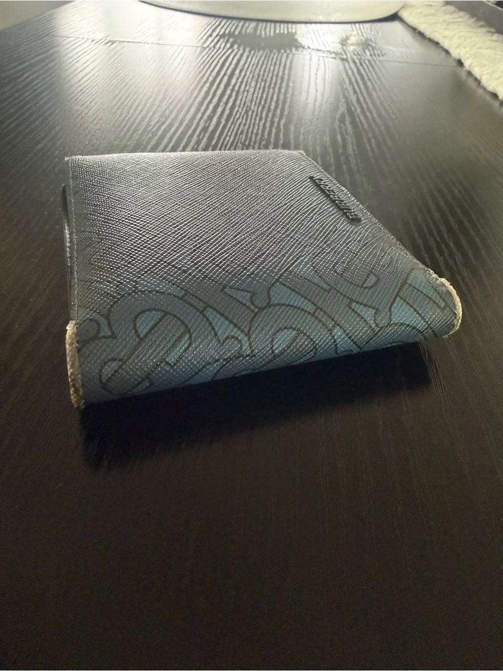Burberry Blue TB Monogram Leather Bi-Fold Wallet